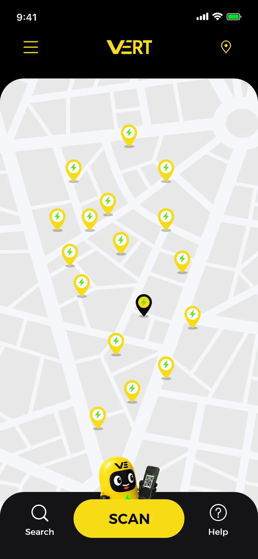 VERT app map with stations nearby